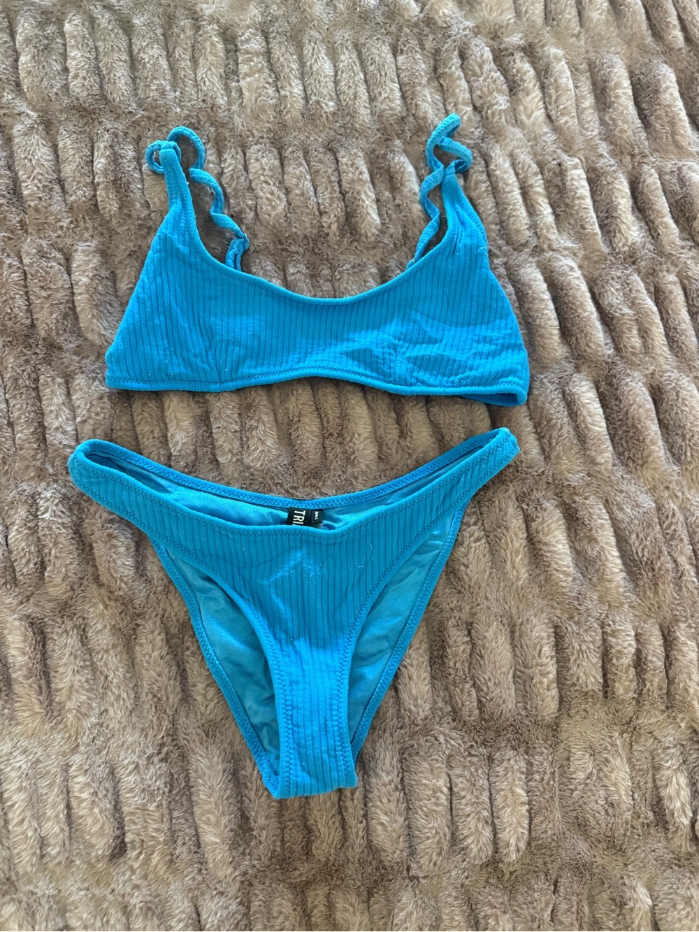 triangl swimwear Blue Ribbed Bikini Set